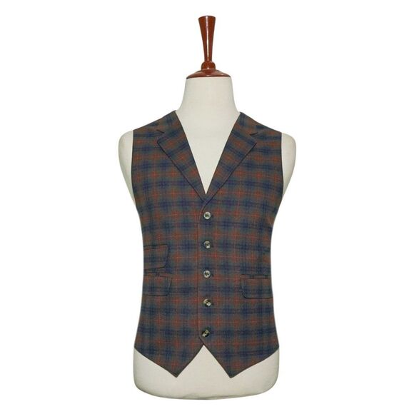 Mens Wool Plaid Vest 46R Brown Blue Green Check Waistcoat Formal Casual Preppy - Picture 1 of 8